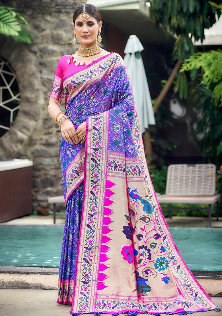 Purple Zari Woven Patola Silk Saree Set