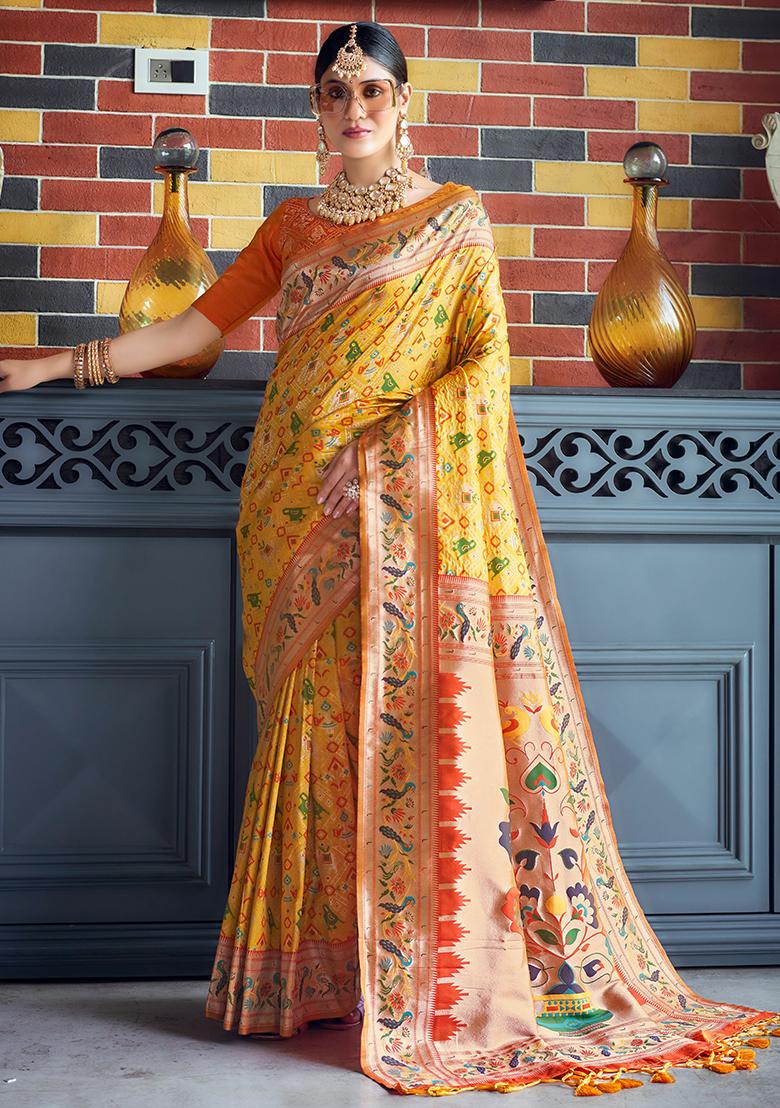 Yellow Zari Woven Patola Silk Saree Set