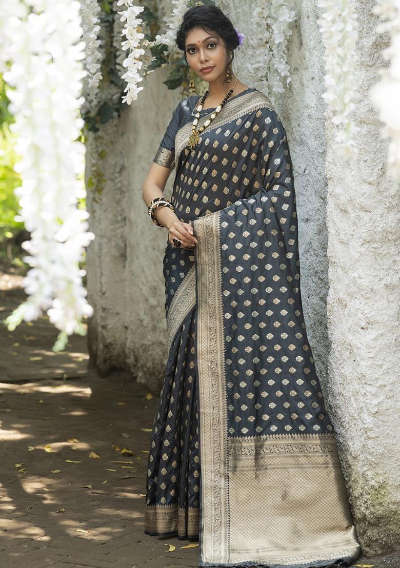 Black Zari Woven Katan Silk Saree Set