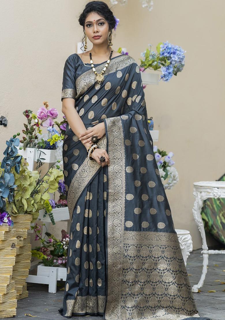 Black Zari Woven Katan Silk Saree Set