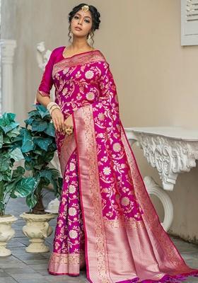 Purple Zari Woven Katan Silk Saree Set