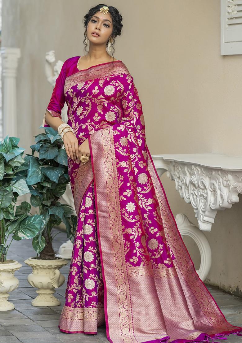 Purple Zari Woven Katan Silk Saree Set