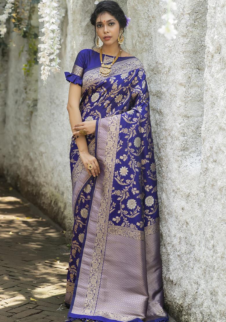 Blue Zari Woven Katan Silk Saree Set