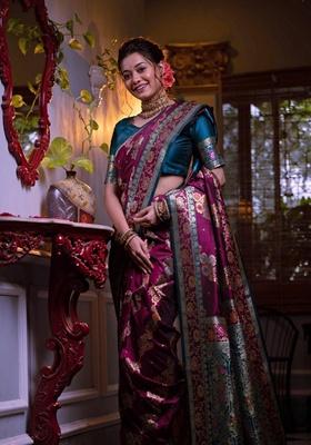 Rani Pink Woven Soft Silk Saree Set