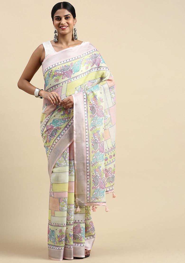 Rani Pink Printed Cotton Saree Set