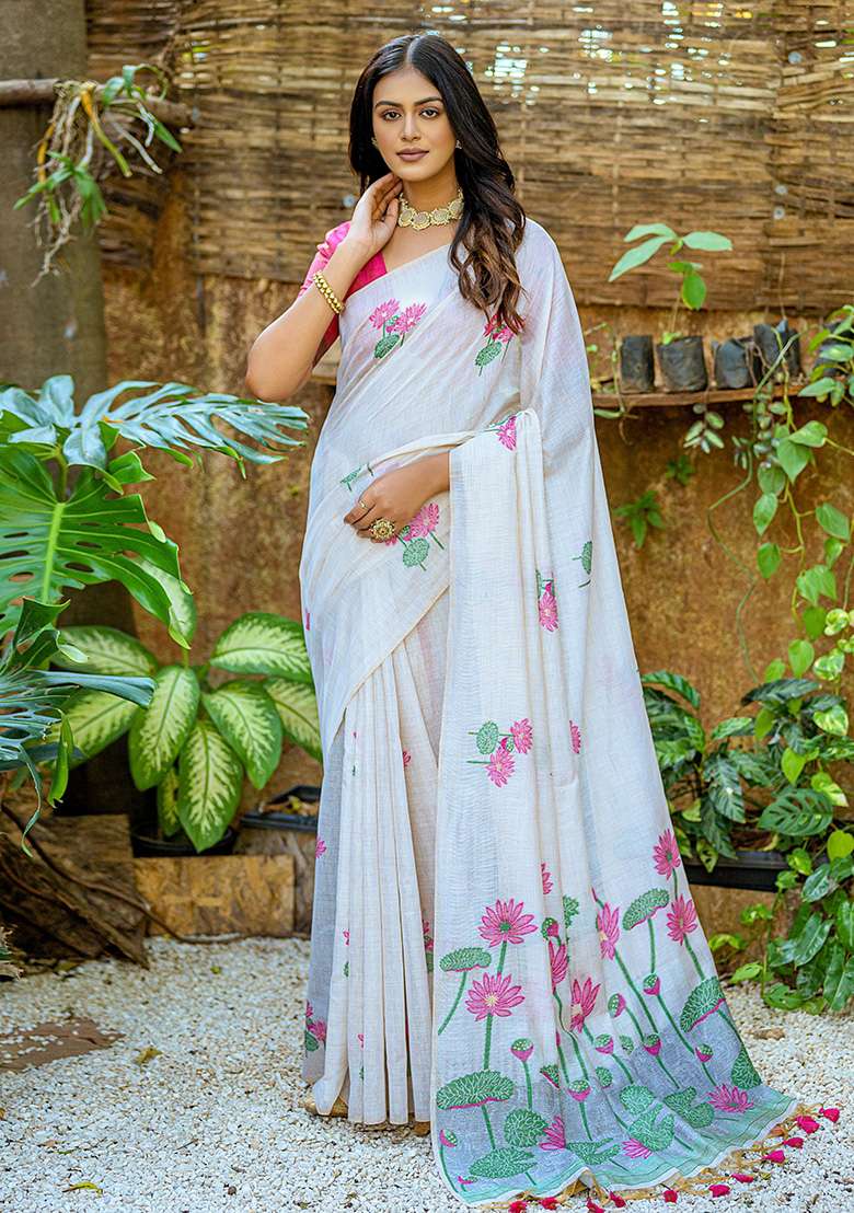 Pink Contrast Muga Silk Saree Set with Printed for Diwali | Wedding & Festive Wear