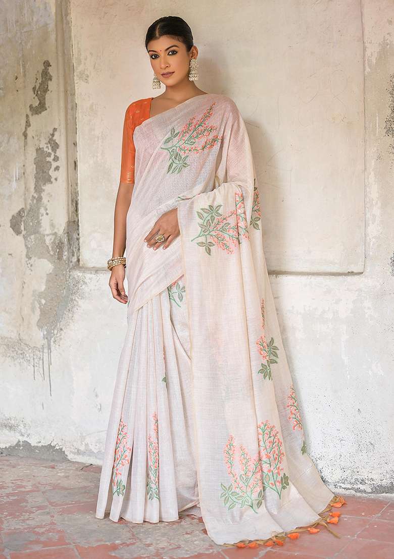 Orange Zari Woven Muga Cotton Saree Set for Diwali and Festive Wear - Indya