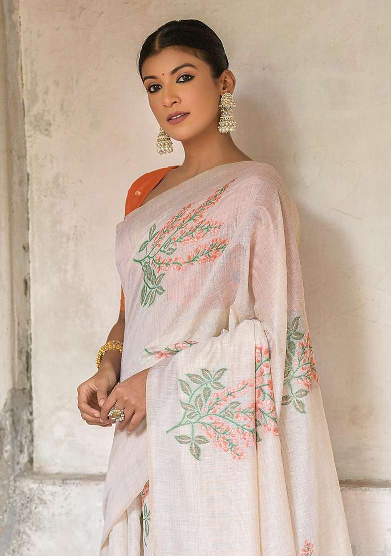 Orange Zari Woven Muga Cotton Saree Set for Diwali and Festive Wear - Indya
