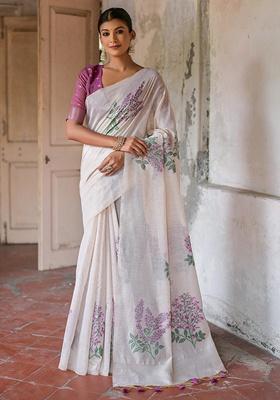 Wine Zari Woven Muga Cotton Saree Set