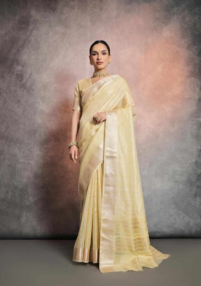 Yellow Zari Woven Mulberry Silk Saree Set