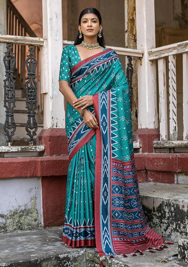 Rama Green Zari Woven Tussar Silk Saree Set