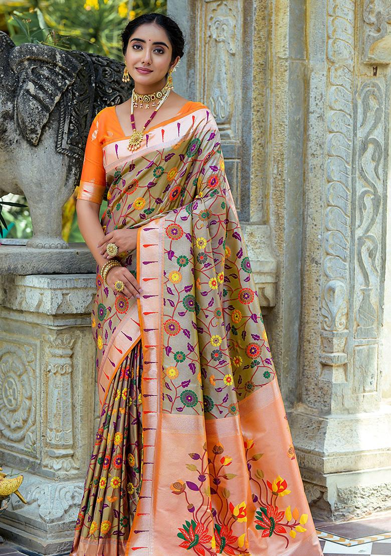 Coffee Brown Zari Woven Banarasi Silk Saree Set