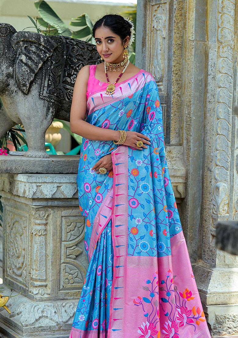 Firozi Zari Woven Banarasi Silk Saree Set