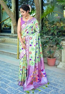 Sea Green Zari Woven Banarasi Silk Saree Set