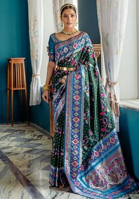 Green Zari Woven Banarasi Silk Saree Set