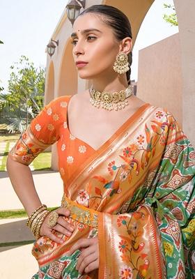 Green Zari Woven Banarasi Soft Silk Saree Set