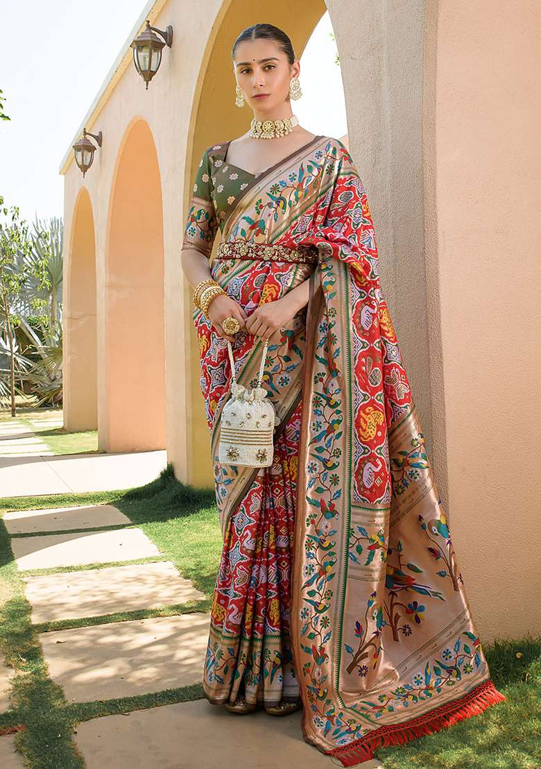 Maroon Zari Woven Banarasi Soft Silk Saree Set for Diwali | Wedding & Festive Wear - Indya
