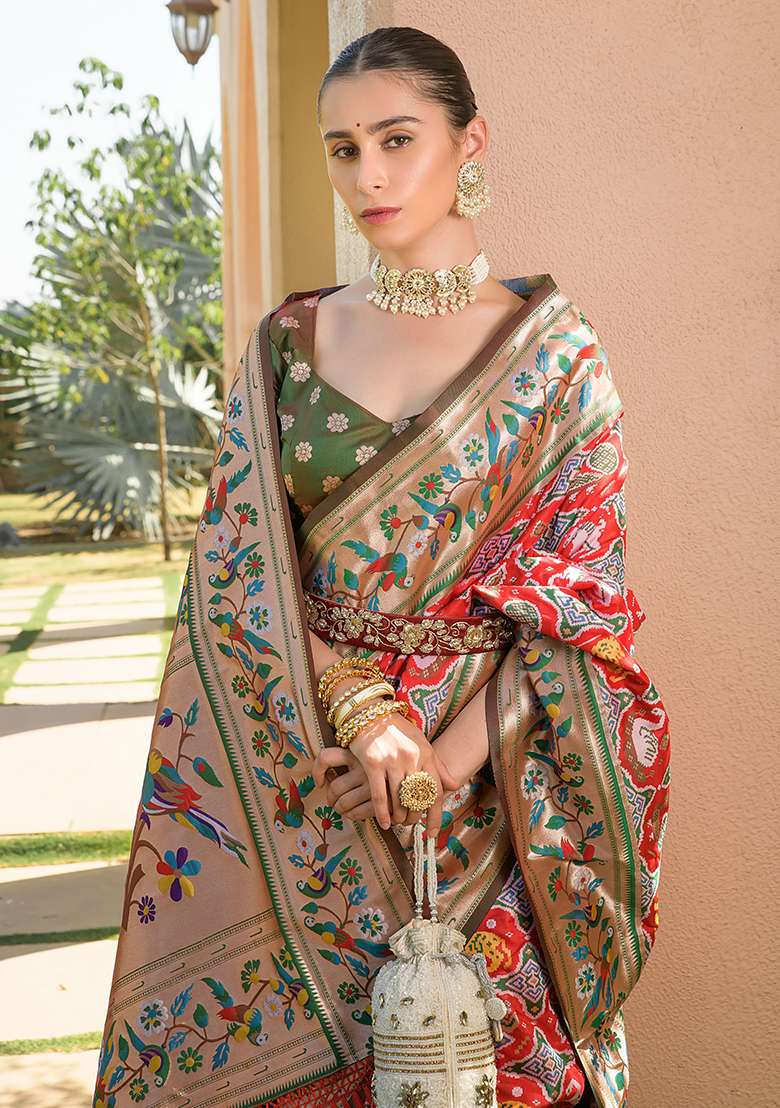 Maroon Zari Woven Banarasi Soft Silk Saree Set for Diwali | Wedding & Festive Wear - Indya