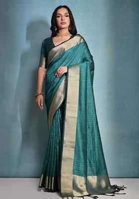 Rama Green Zari Woven Raw Silk Saree Set