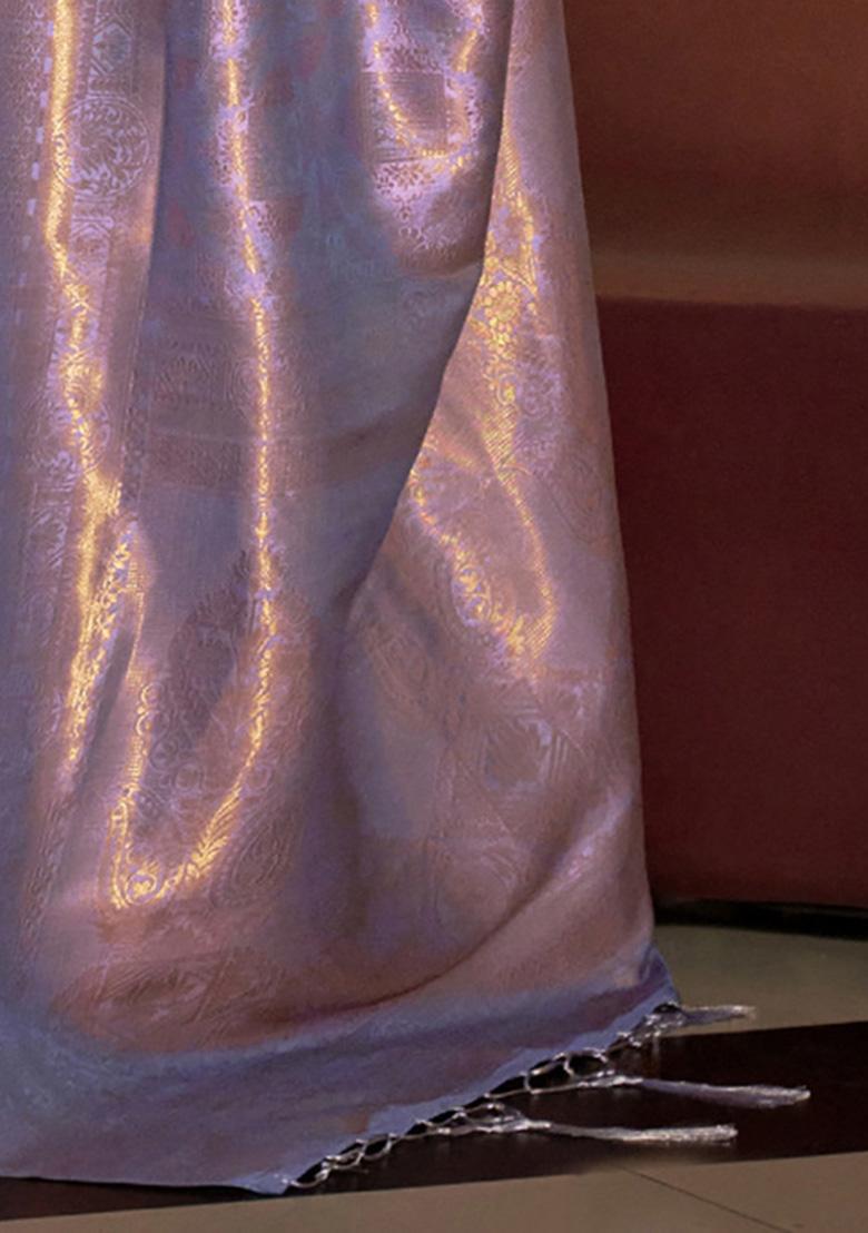 Purple Zari Woven Silk Blend Saree Set