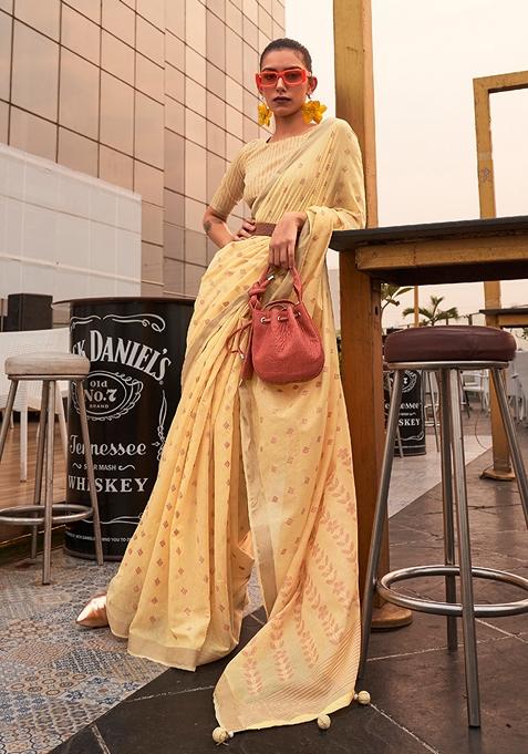 Yellow Zari Woven Silk Saree Set