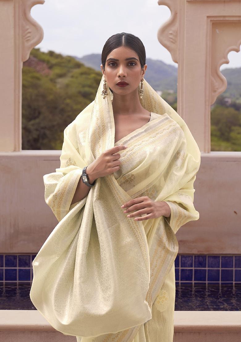 Yellow Zari Woven Silk Saree Set