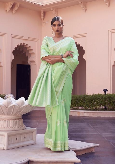 Sea Green Zari Woven Silk Saree Set