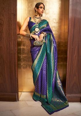 Royal Blue Zari Woven Silk Saree Set