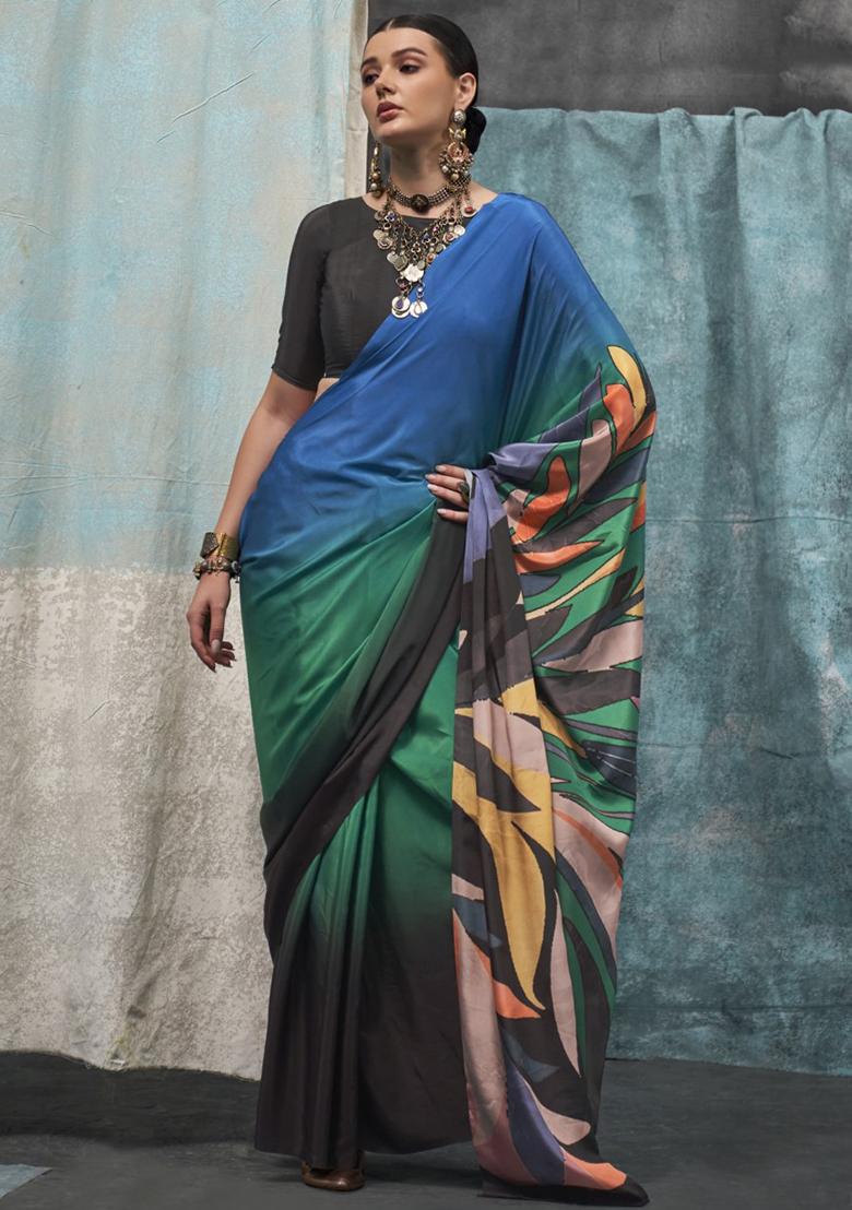 Blue Zari Woven Silk Saree Set - Indya