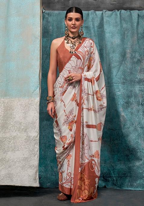 Brown Zari Woven Silk Saree Set