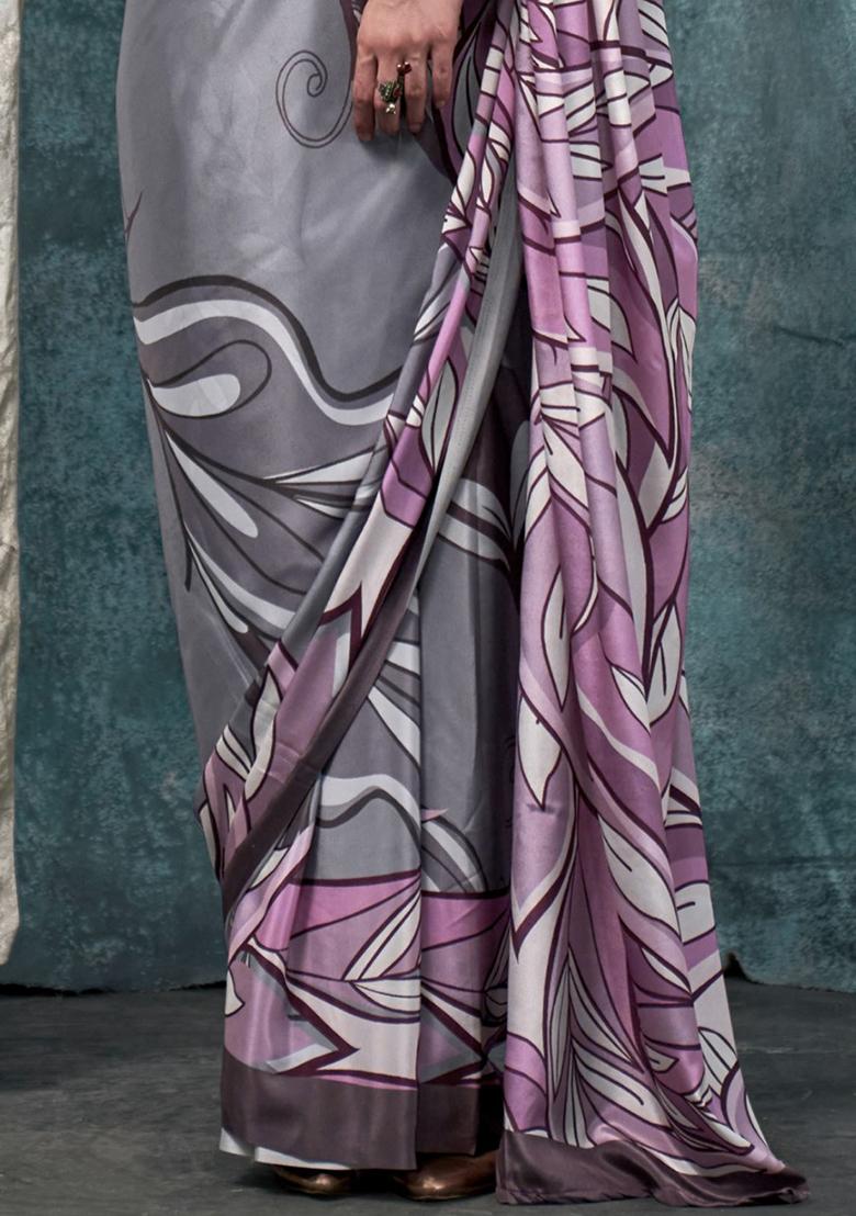 Lavender Zari Woven Silk Saree Set - Indya