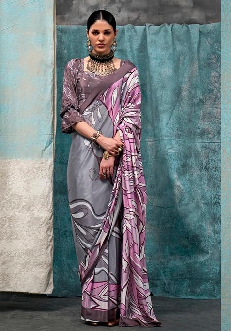 Lavender Zari Woven Silk Saree Set