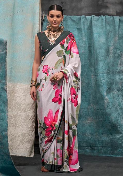 Off White Zari Woven Silk Saree Set