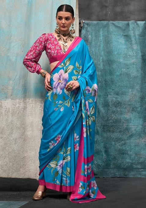 Sky Blue Zari Woven Silk Saree Set