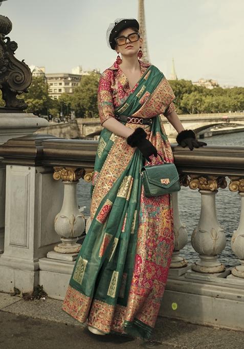 Green Zari Woven Silk Saree Set