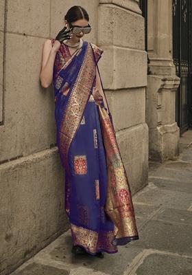 Blue Zari Woven Silk Saree Set