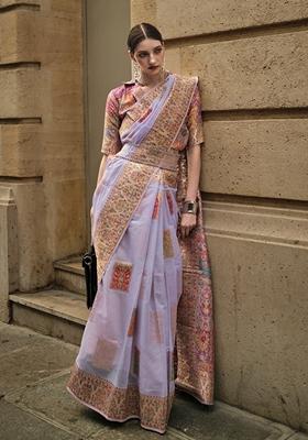 Purple Zari Woven Silk Saree Set