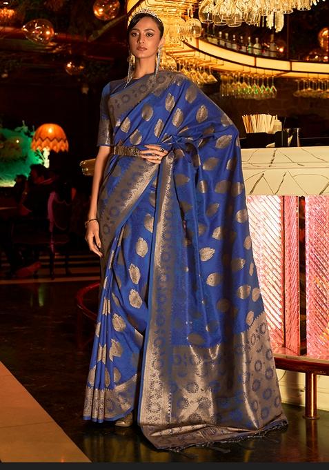 Blue Zari Woven Silk Saree Set