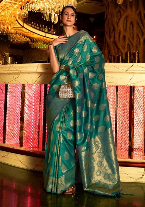 Green Zari Woven Silk Saree Set