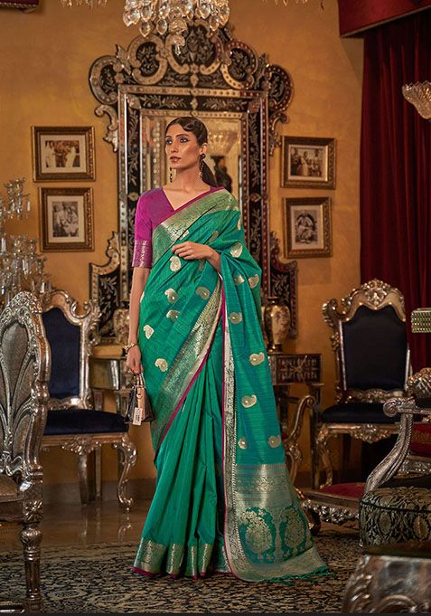 Green Zari Woven Silk Saree Set