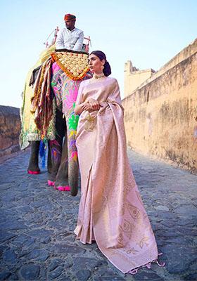 Purple Zari Woven Silk Saree Set