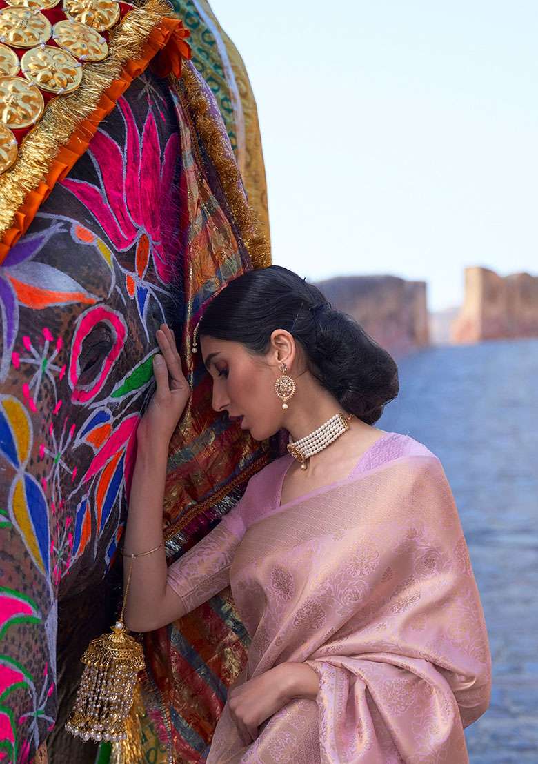 Purple Zari Woven Silk Saree Set for Diwali and Festive Wear - Indya