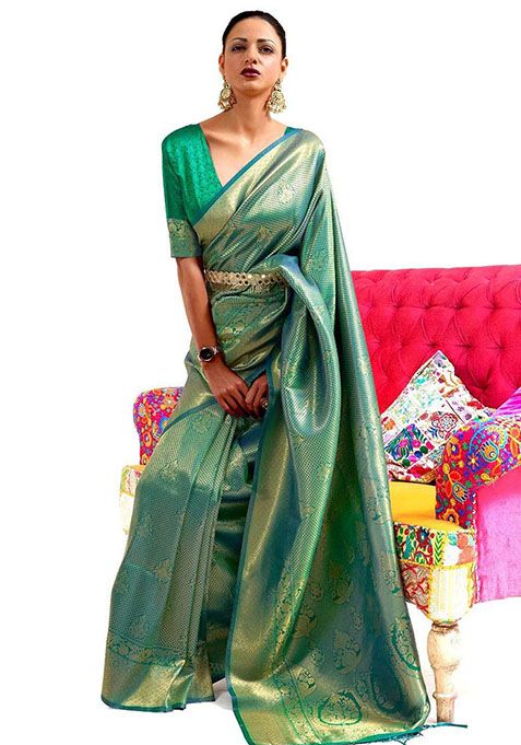 Green Zari Woven Silk Saree Set