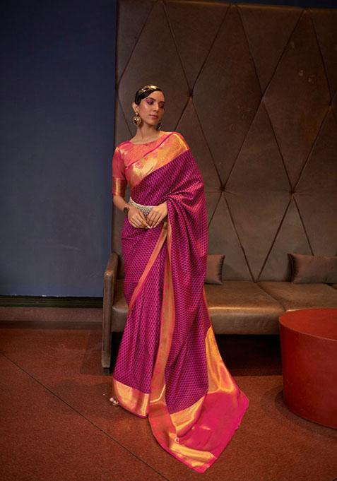 Wine Zari Woven Art Silk Saree Set