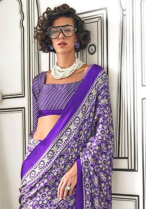 Purple Zari Woven Silk Saree Set