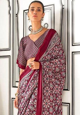 Maroon Zari Woven Silk Saree Set
