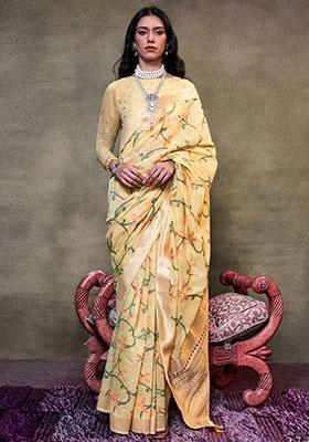 Yellow Zari Woven Silk Saree Set