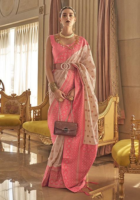 Off White Zari Woven Art Silk Saree Set