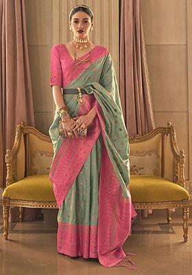 Green Zari Woven Art Silk Saree Set