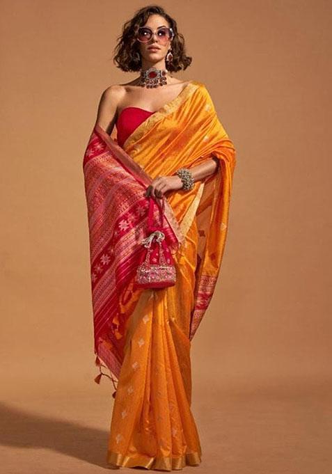 Yellow Zari Woven Art Silk Saree Set